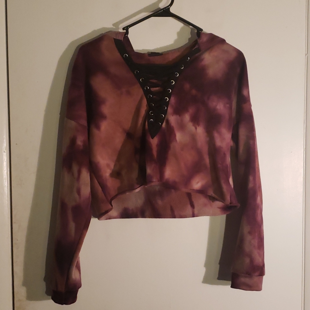 Purple tye die crop hoodie